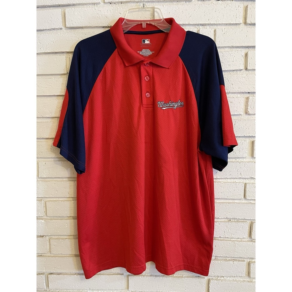 Washington Nationals Golf Polo Shirt XL Red & Blue Performance Lightweight Mens